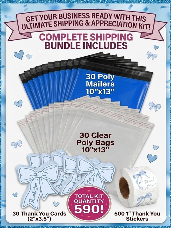 Other - 590pcs Shipping Bundle 30 Poly Mailers, 30 Clear Bags, 30 Cards & 500 Stickers